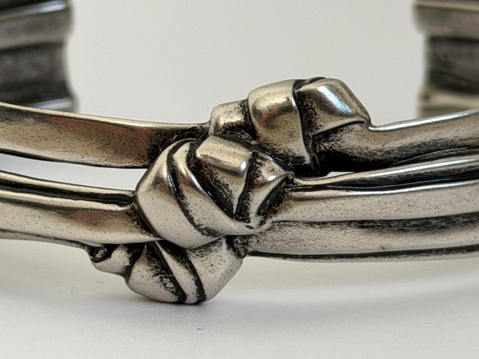 NWT Saint Laurent YSL Triple Knotted Antique Silver Brass Cuff Bracelet L $895