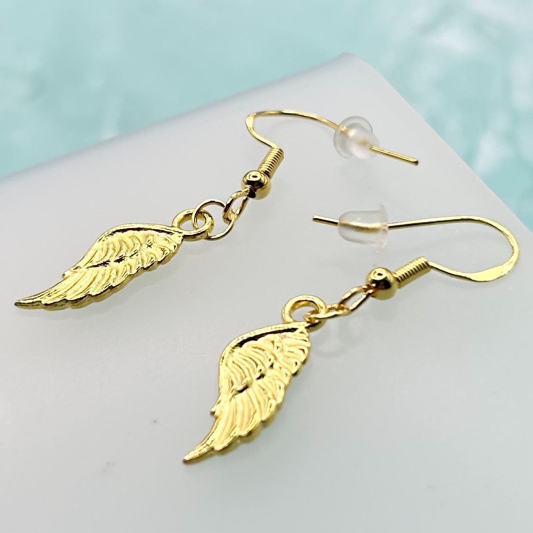 Mini Angel Wing Pendant Hook Earrings (Gold) New Handmade Original Design