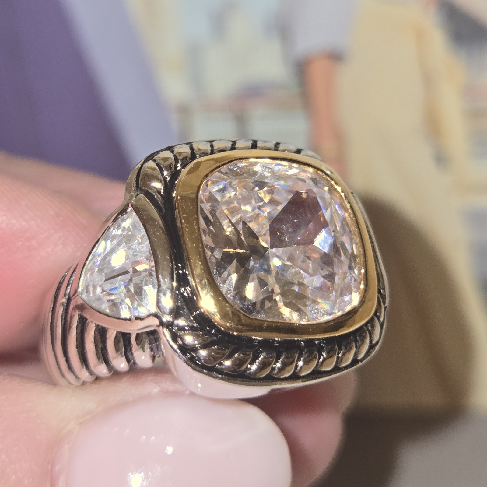 Freida Rothman FAS Crystal Cocktail Ring Two Tone Size 8