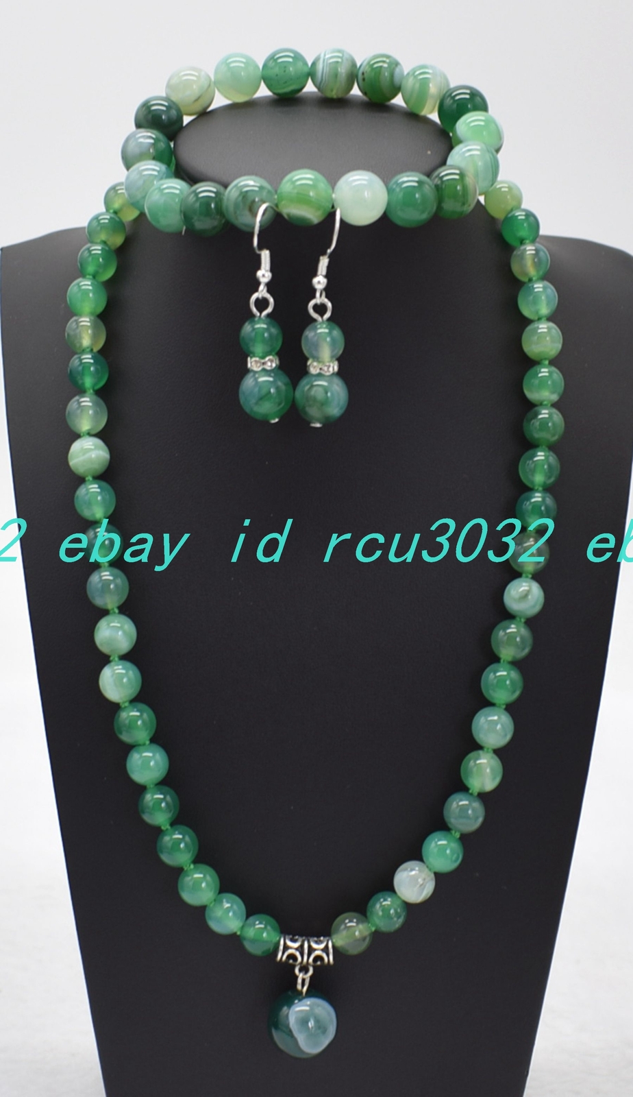 8mm Green Stripe Agate Round Beads Necklace Bracelet Earrings 18-36 / 7.5 In