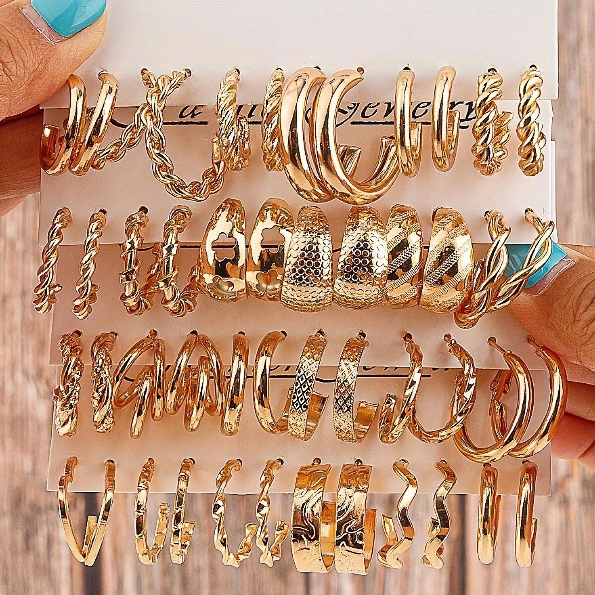 24 Pair Women’s Golden Hoop Shaped Earring Set Fashion Pendant Ear Studs
