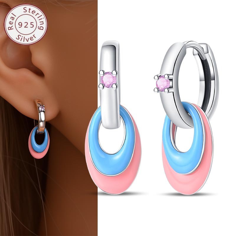 PANDACH 925 Sterling Silver Dopamine Colorful Hoop Earrings For Women Girls Gift
