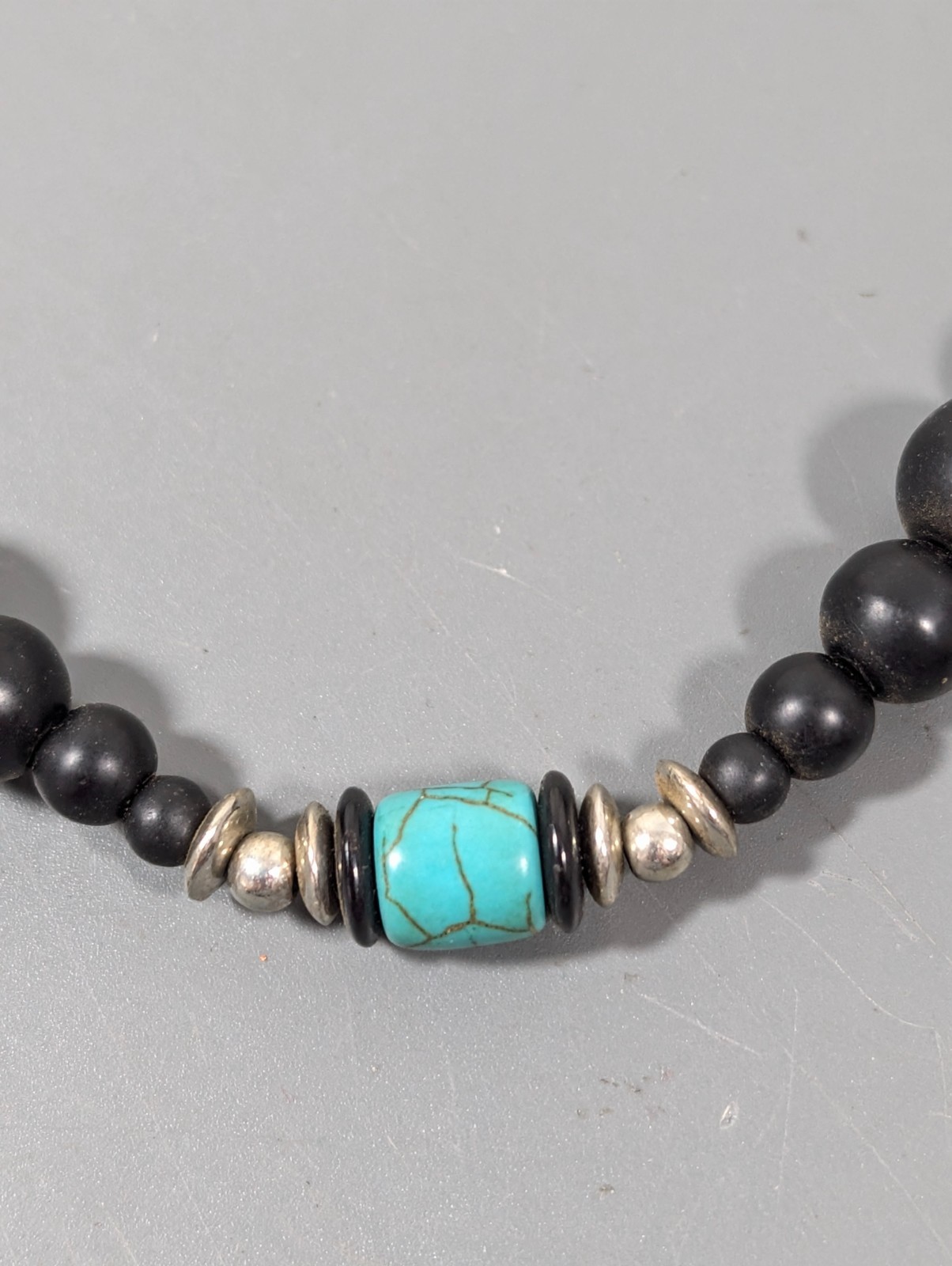 Beachy Boho Black Stone Faux Turquoise Beaded Necklace 23 in