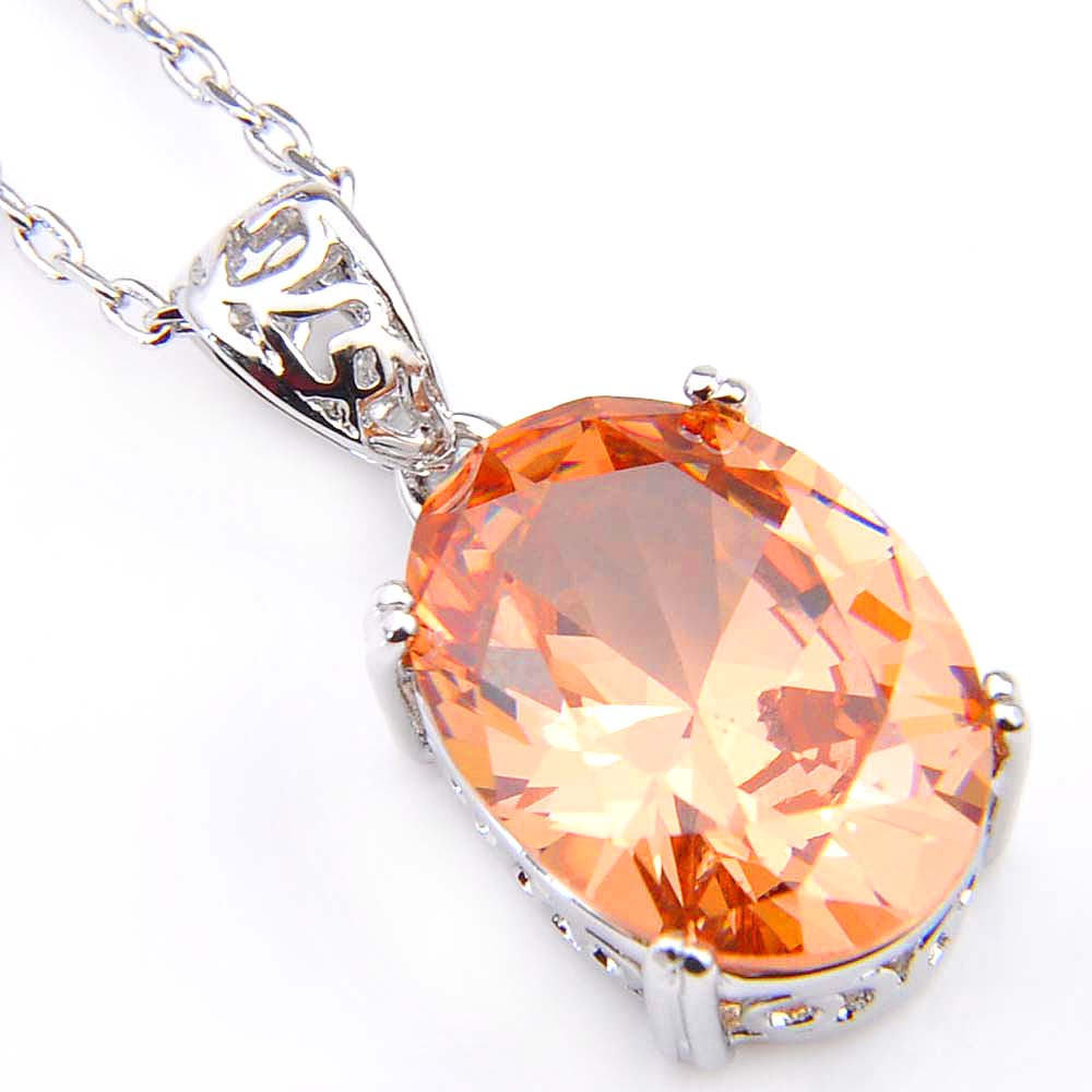 Bright Jewelry Oval Natural Champange Topaz Silver Necklace Pendant With Chain