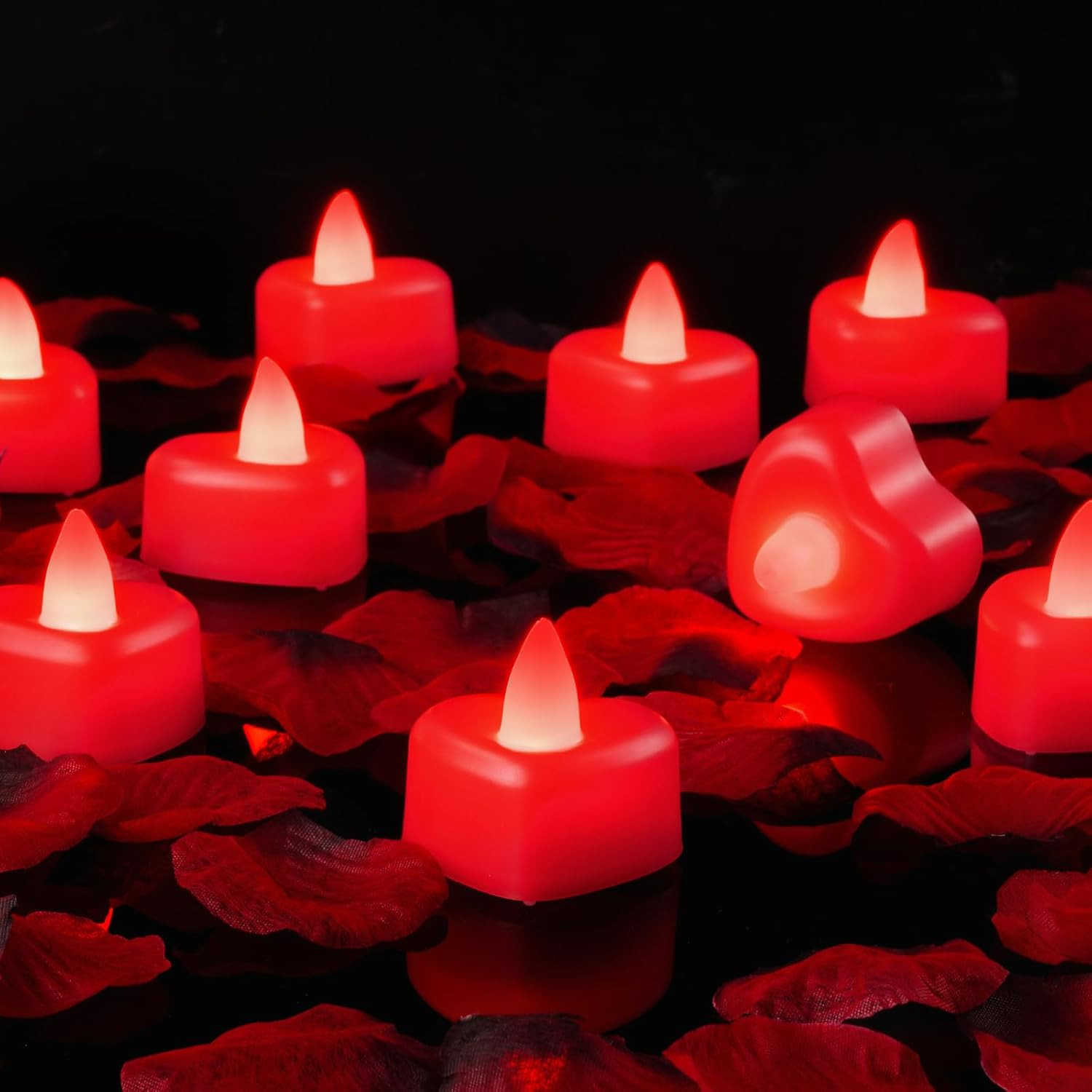 Valewntines Day Decor 1000 Pieces Red Artificial Rose Petals 12 Heart LED Lights