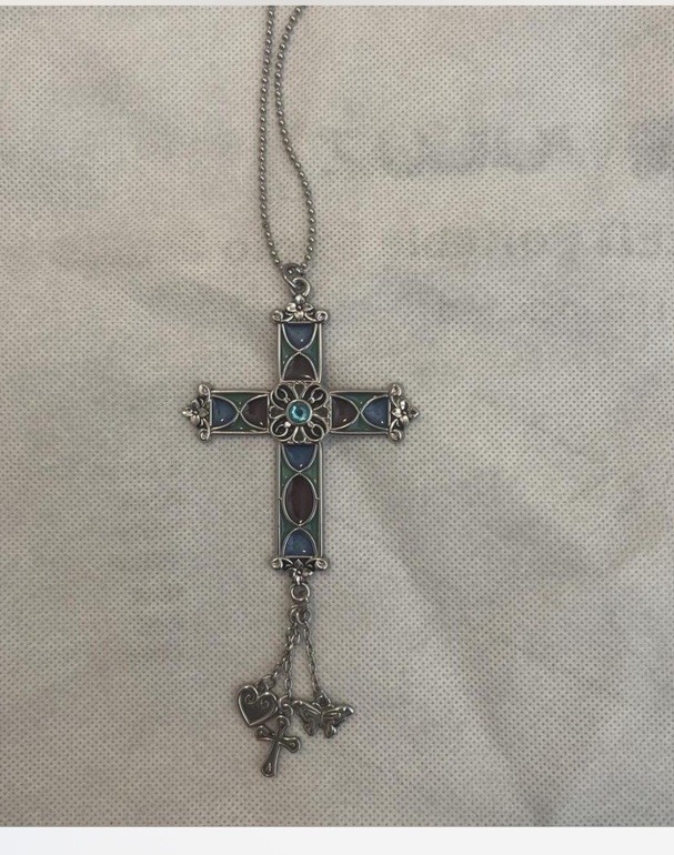 Silver Tone stained glass Cross Pendant