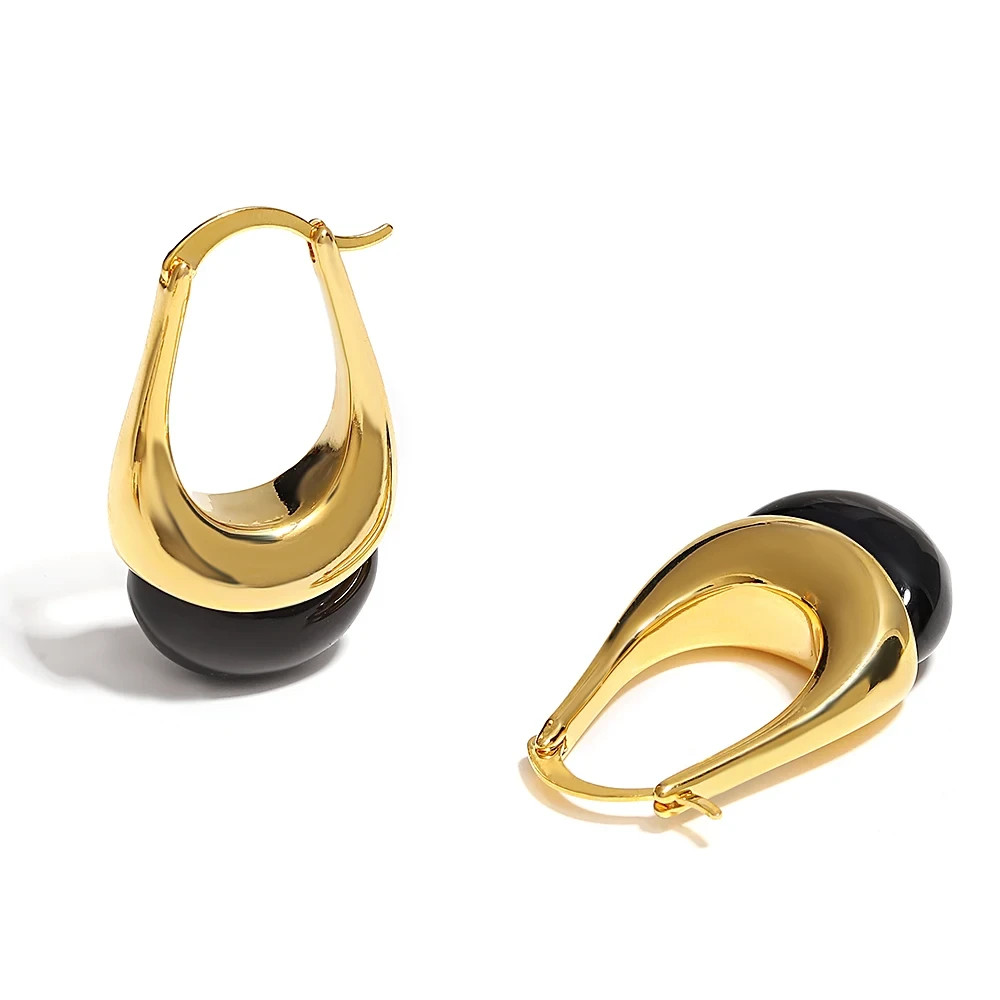 Confetti Black Acrylic Resin Geometric Hoop Gold Earrings NEW