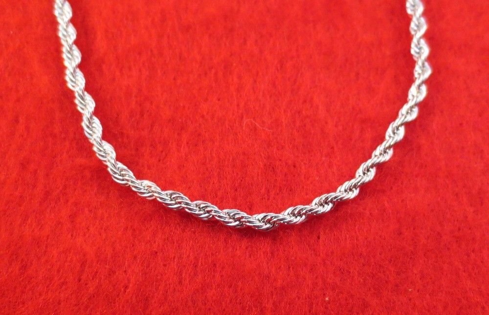 30 INCH 14KT WHITE GOLD PLATED 3MM ROPE CHAIN NECKLACE