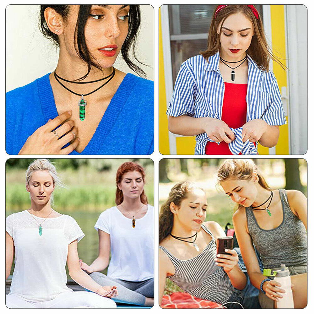 16/32/48PC Natural Quartz Crystal Point Chakra Healing Gemstone Necklace Pendant