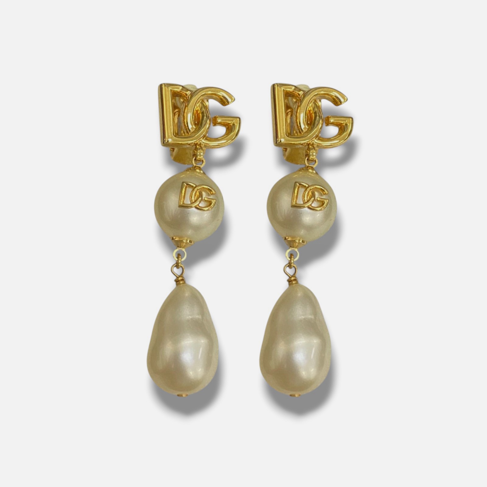 Dolce & Gabbana Women’s Gold Teardrop & Cabochon ‘DG’ Logo Clip-On Earrings
