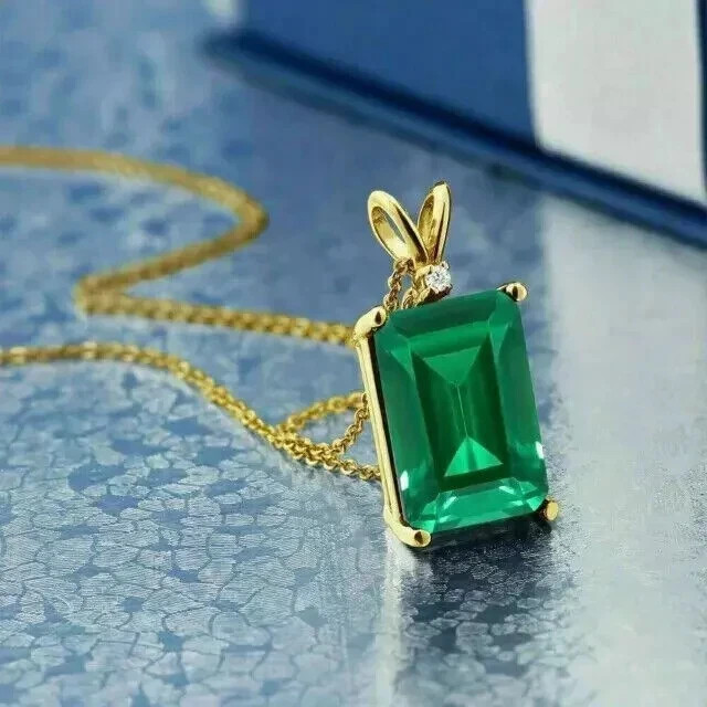 2Ct Emerald Cut Lab-Created Green Emerald Women’s Pendant 14K Yellow Gold Plated