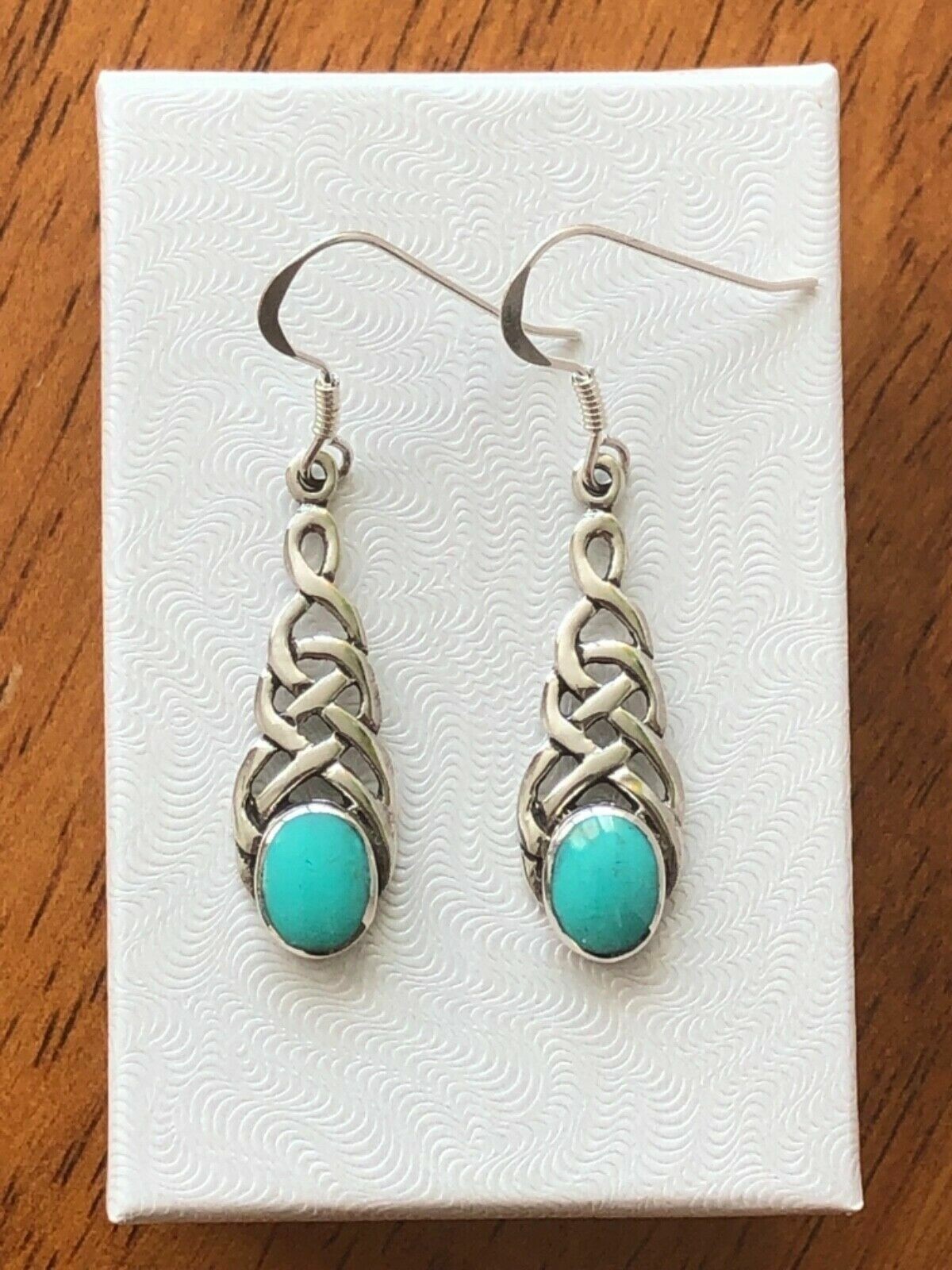 925 Sterling Silver Celtic Knot Turquoise Drop Dangle Earrings 26mm(1.02″)/45mm