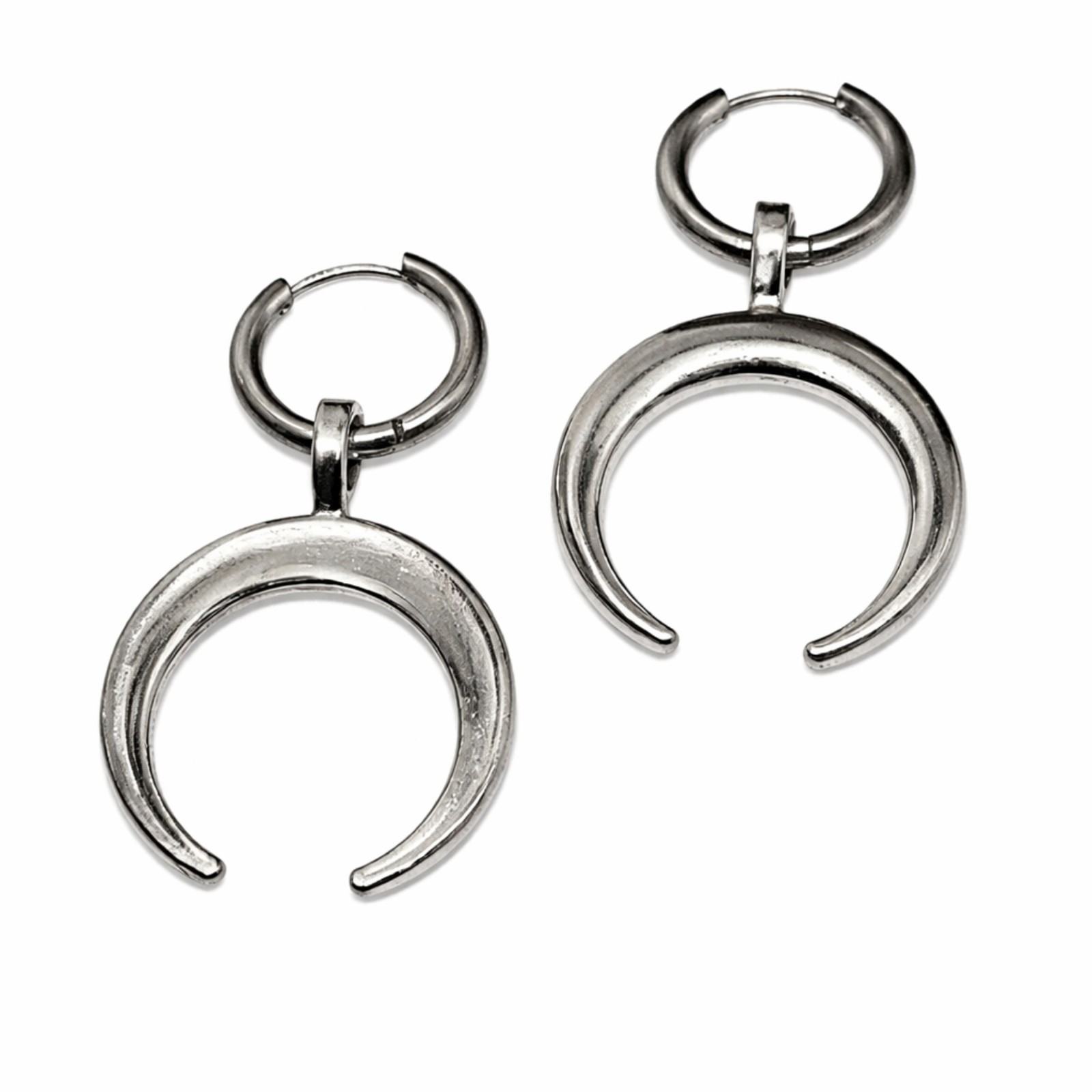 Crescent Moon Earrings Silver Tone Huggie Clicker Steel Silver Jewellery & Boxed
