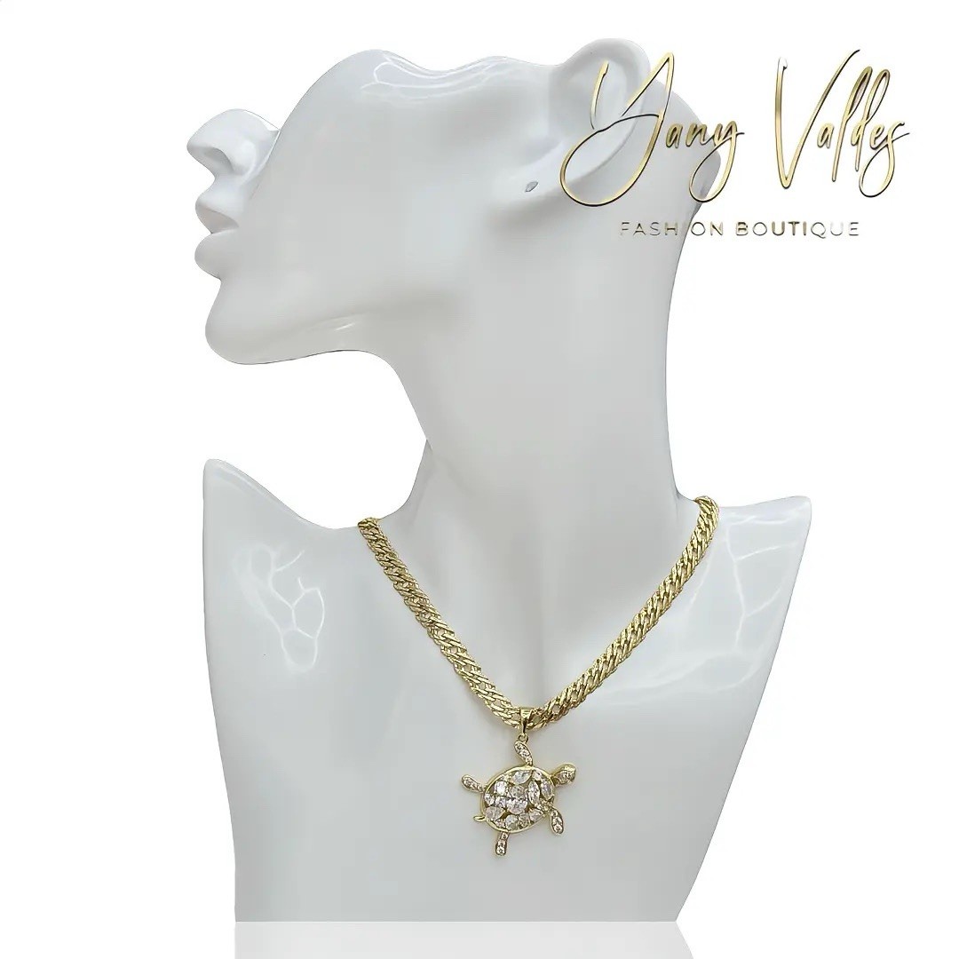18” Spanish Link Chain Turtle Pendant Clear CZ 14K Gold Filled Necklace