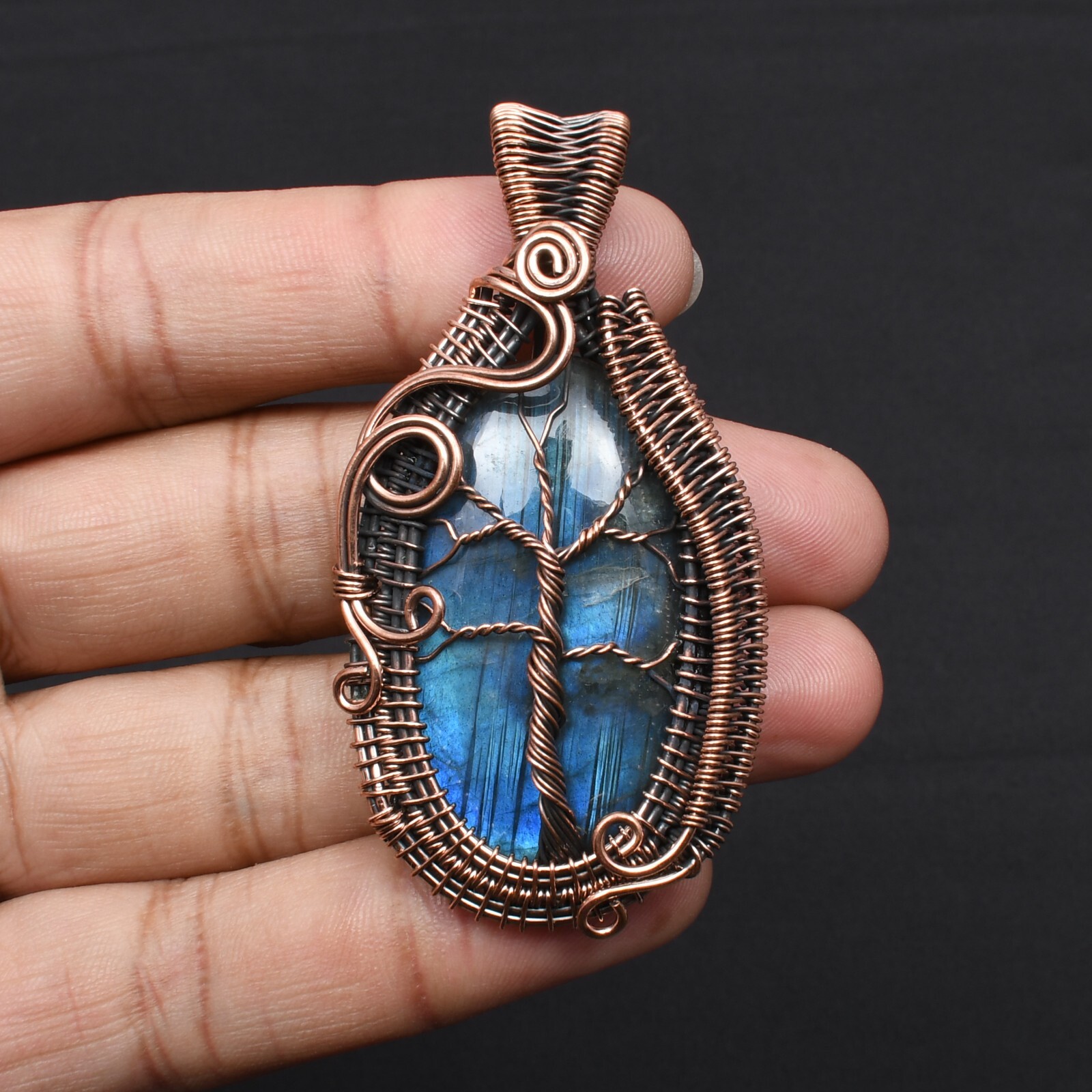 Blue Fire Labradorite Copper Wire Wrapped Pendant Jewelry Gift For Her CCP-099