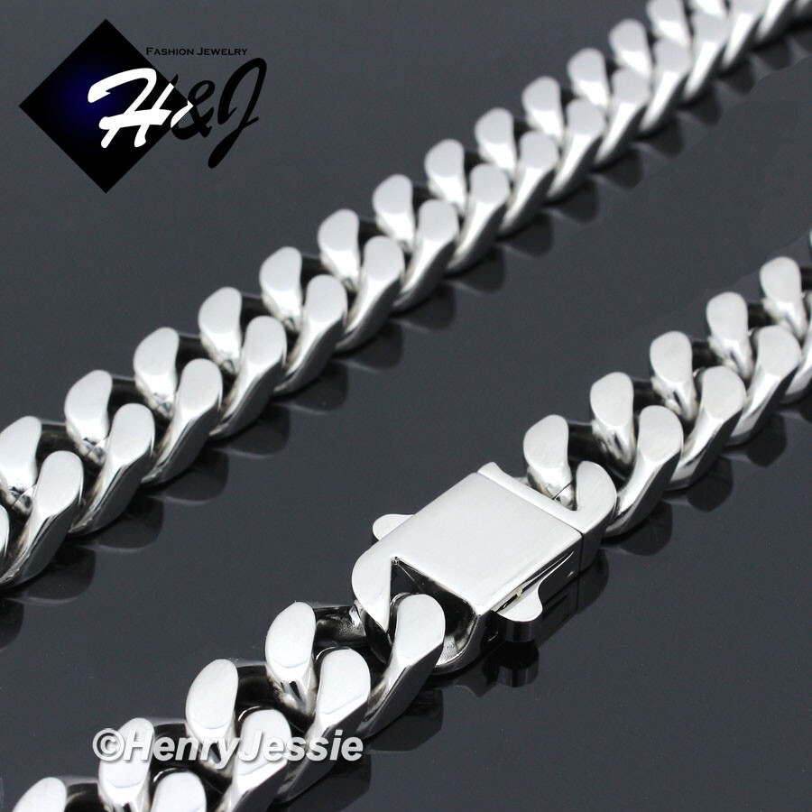 7.5″-11″MEN Stainless Steel 10mm Silver Miami Cuban Curb Link Chain Bracelet*166