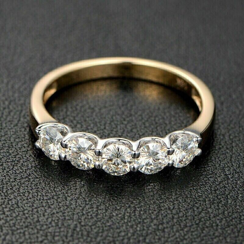 2Ct Round Cut Simulated Diamond Five Stone Band Ring In 14K Yellow Gold Plated