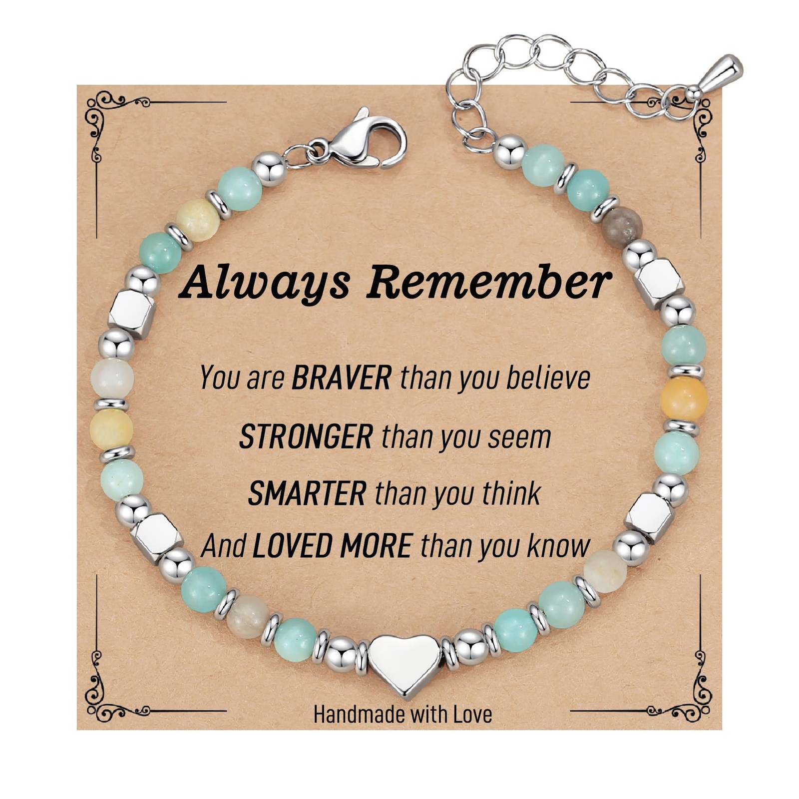 Amazonite Bead Chain Bracelet 7 in Stainless Steel Colorful Girls Jewelry