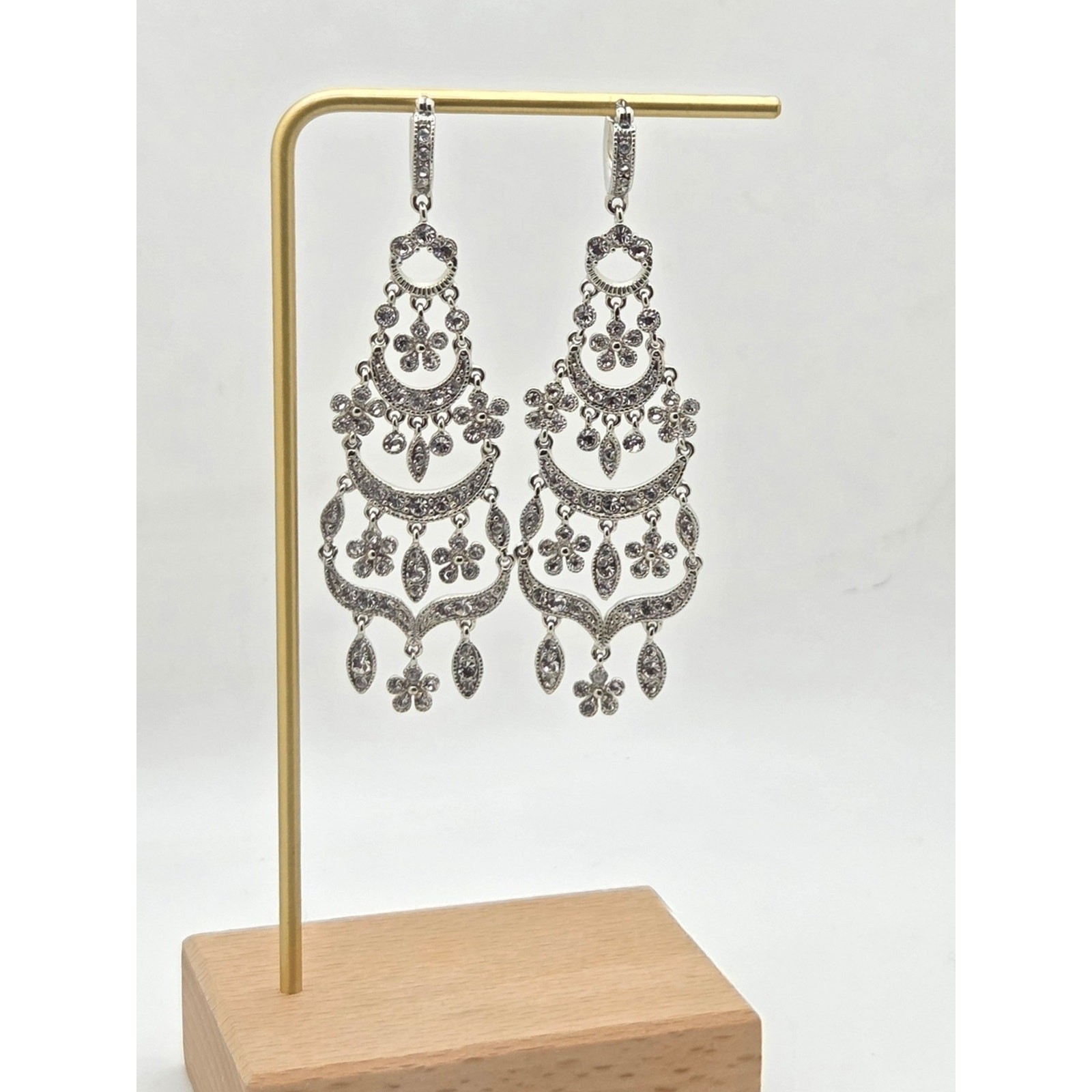 Stunning Rhinestone Chandelier Statement Earrings – Silver Tone