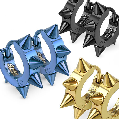 316L Surgical Stainless Steel Spiked Hoop Huggie Earrings Choose Color