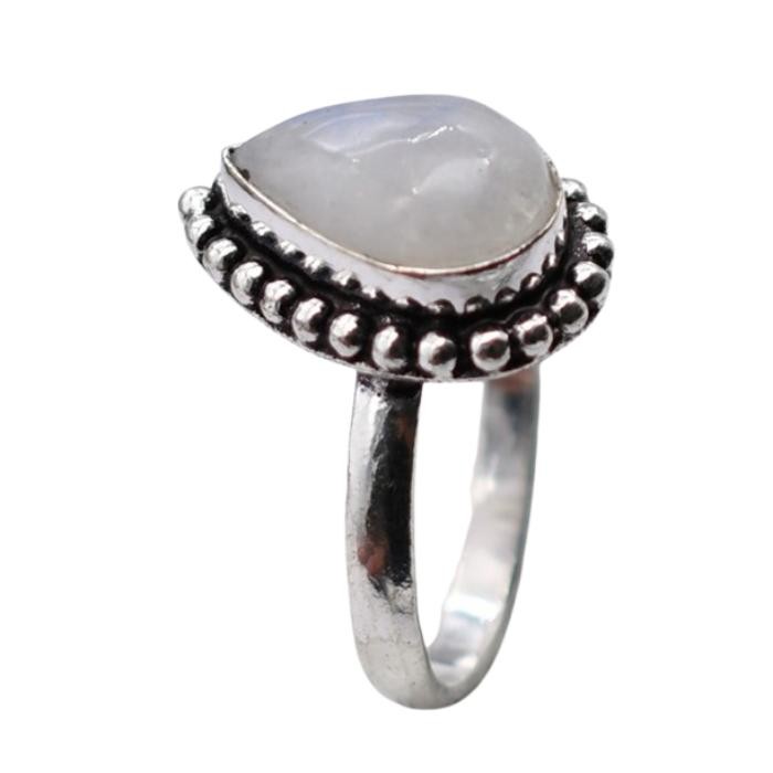 Moonstone Natural Gemstone Antique Silver Plated Ring US Size-8.5 A 792