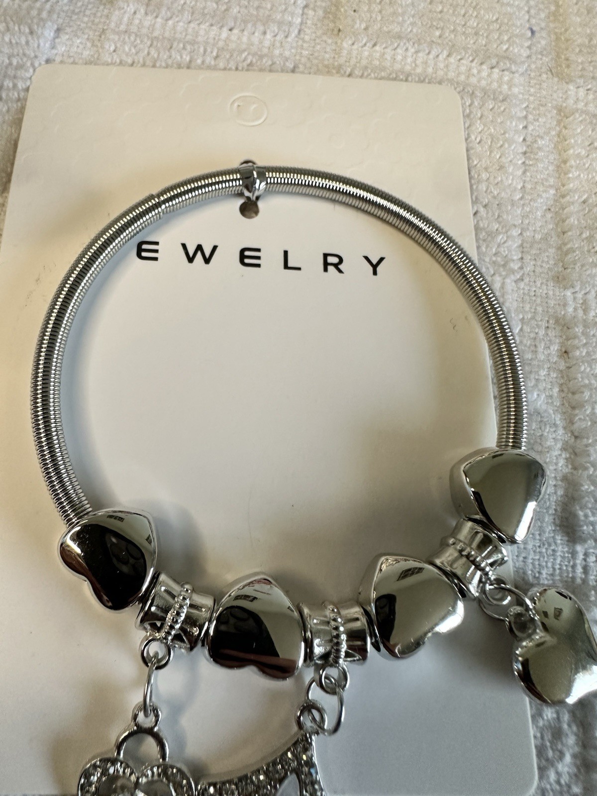 Clover Square Shape Bead Pave Dangle Charm Bracelet Silver Tone NEW
