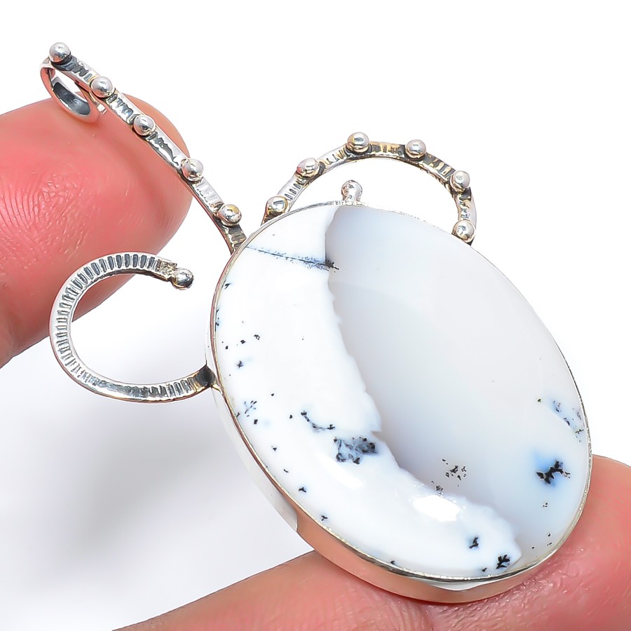 Brazilian Dendritic Opal Handmade Designer 925 Silver Plated Pendant 2.3″ T18