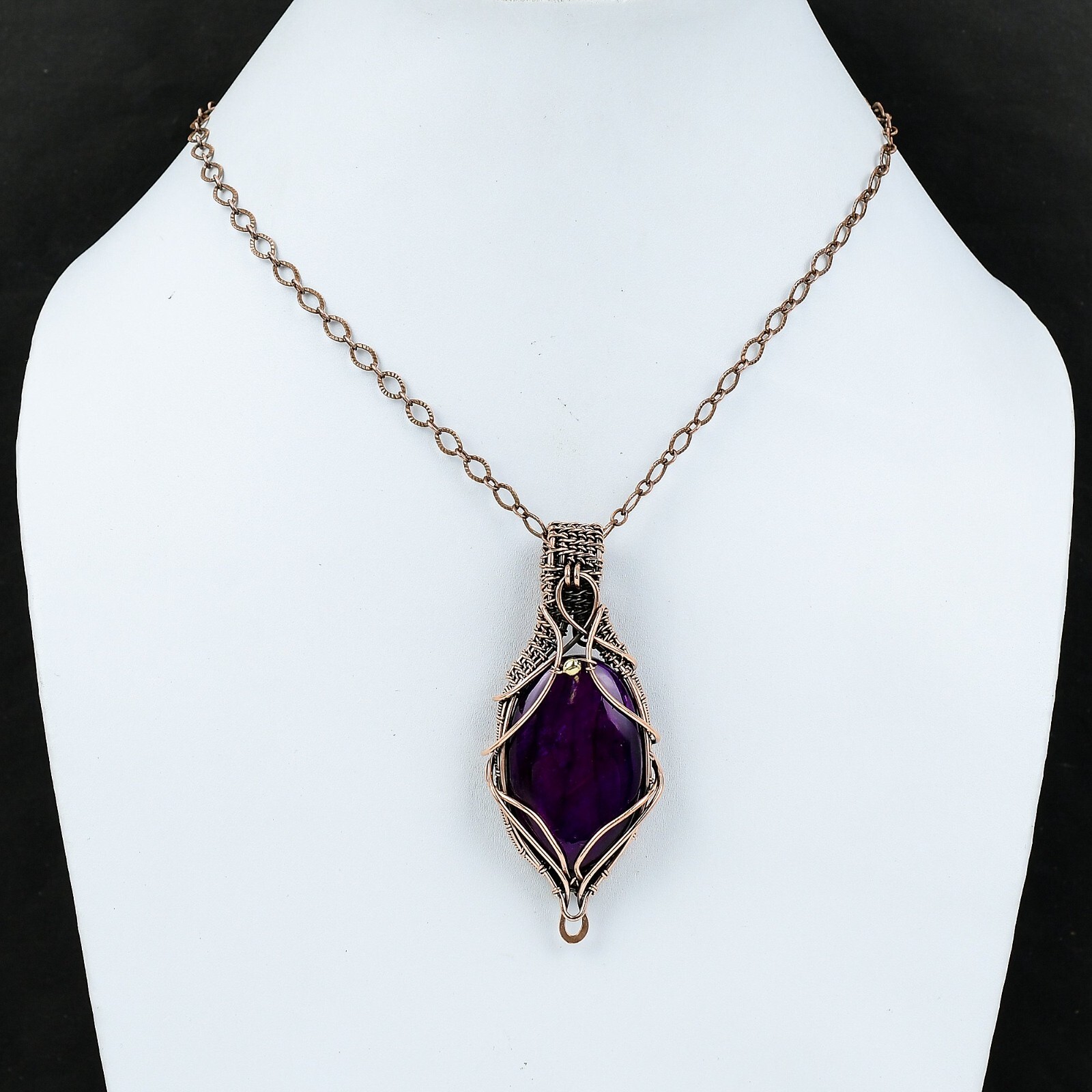Gift For Her Copper Purple Fire Labradorite Jewelry Wire Wrapped Pendant 2.95″