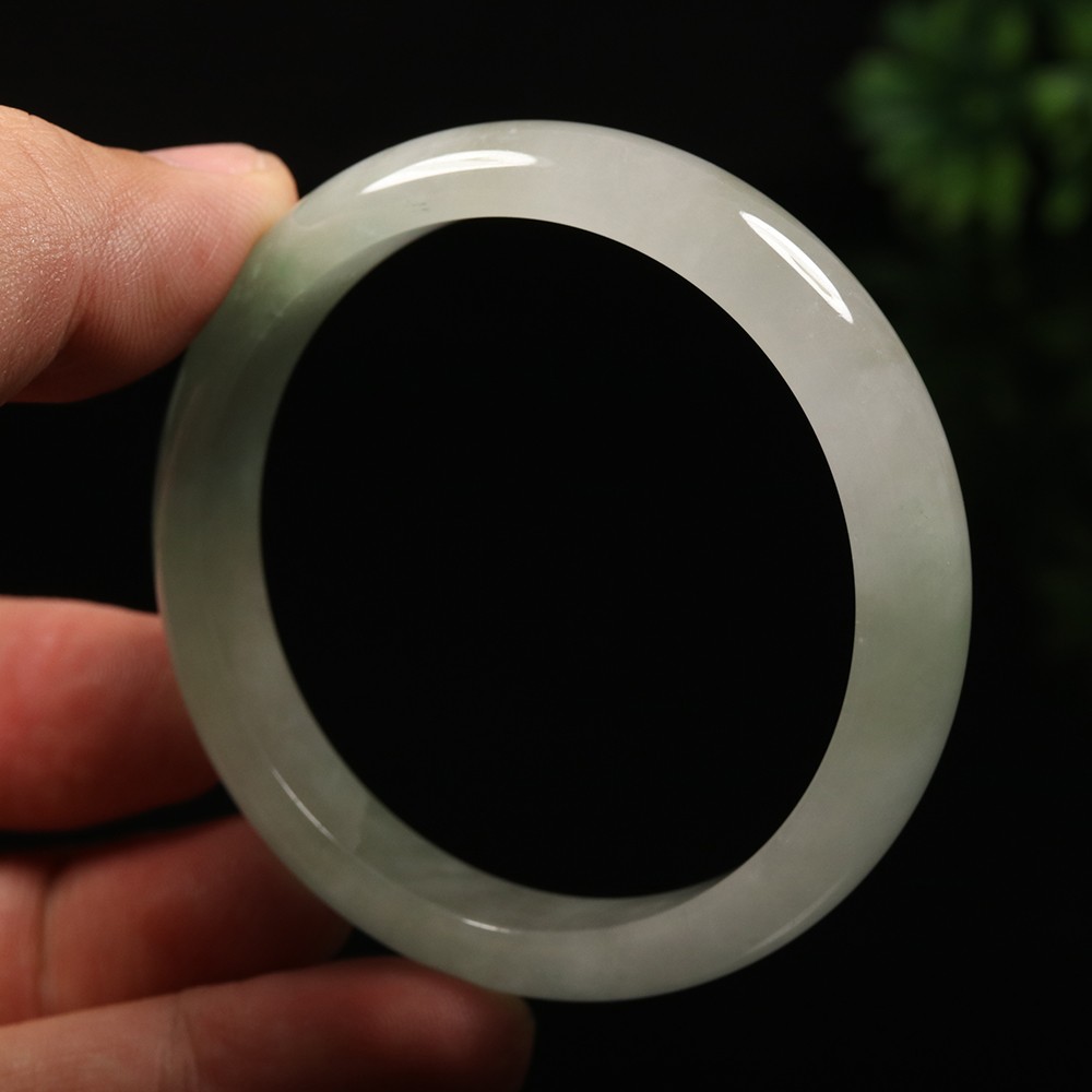 53mm White Green Jadeite Jade Bangle Bracelet Burma Jadeite Bracelet A-14157