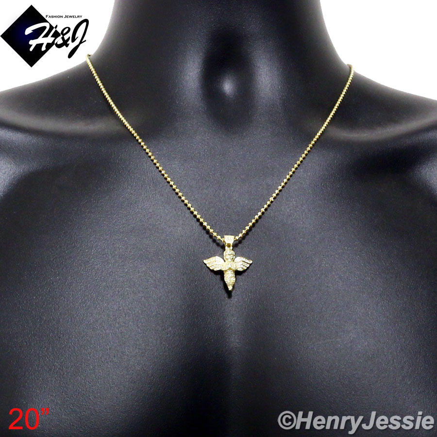 925 STERLING SILVER 18-30″X2MM GOLD PLATED MOON CUT CHAIN CZ ANGEL PENDANT*GP95