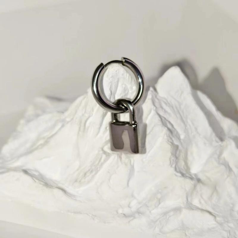 Hip Hop Punk Unisex Small Padlock Earrings, Fade-Resistant Hoops Cool Style