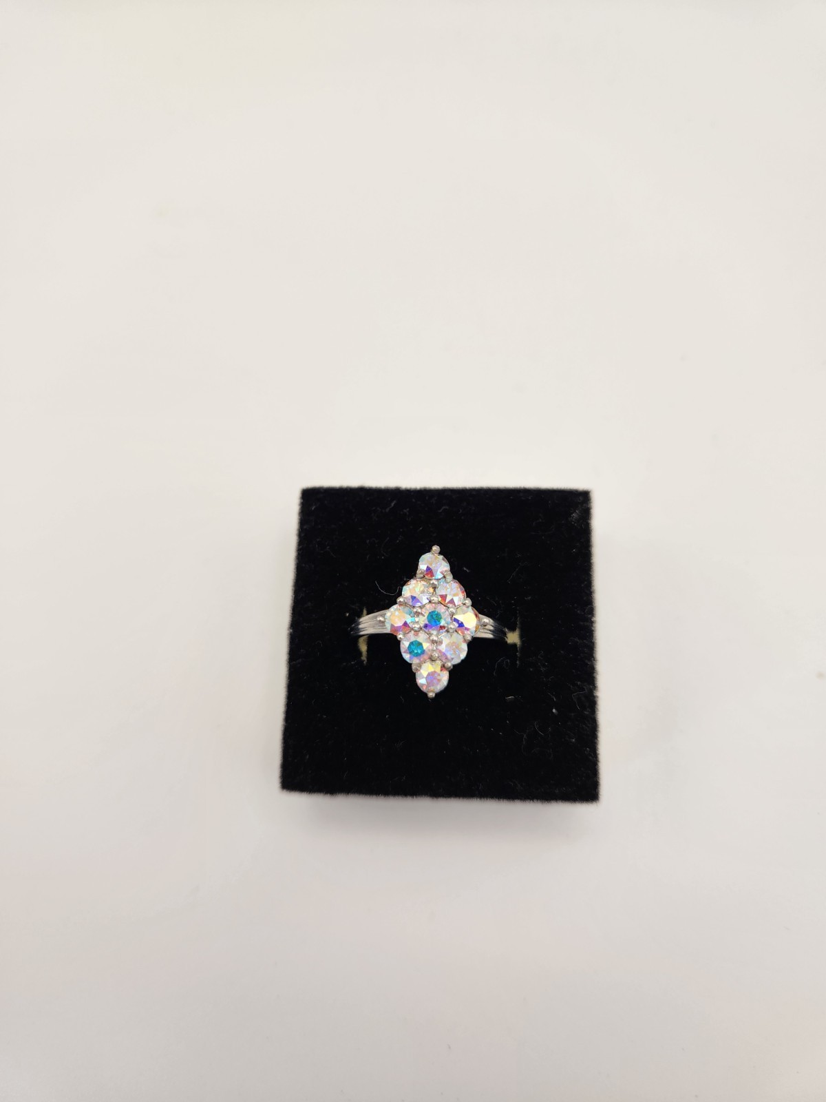 Swarovski Aurora Borealis Crystal Stone Ring Size 7 Platinum Plated