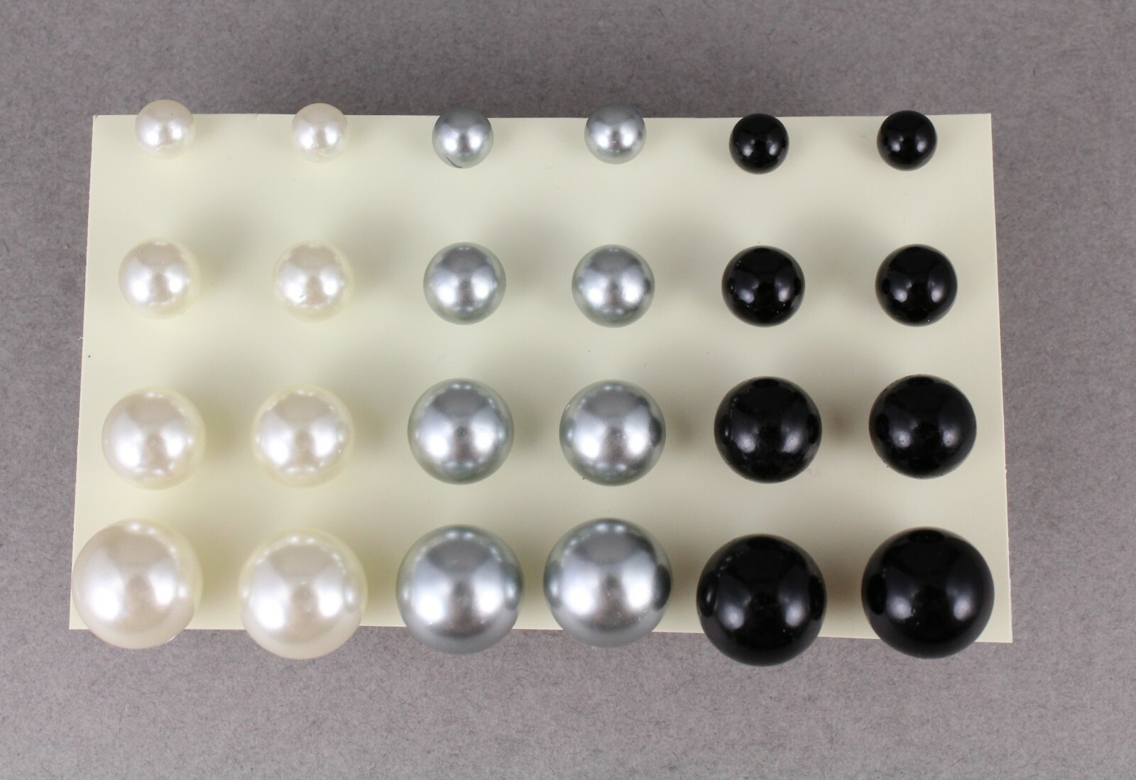 Black Grey Cream earrings 12 pair set pack graduated faux pearl bead stud post