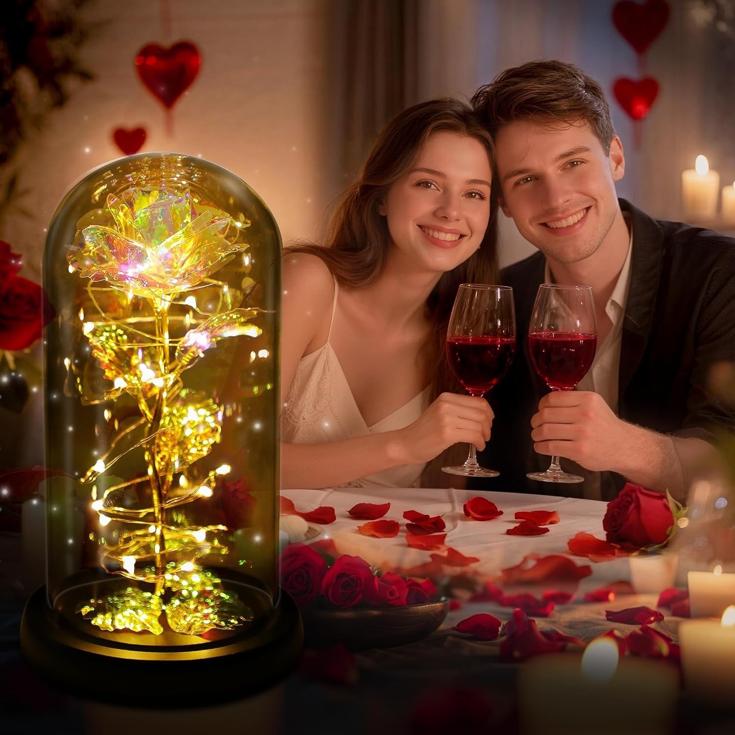 Eternal Love: Rainbow Rose in Glass Dome with LED Lights for All Occasions