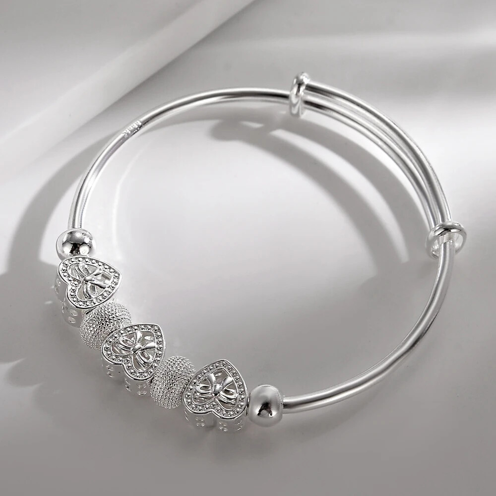CHSHINE Fine 925 Sterling silver for woman Heart Bangles lady bracelets jewelry