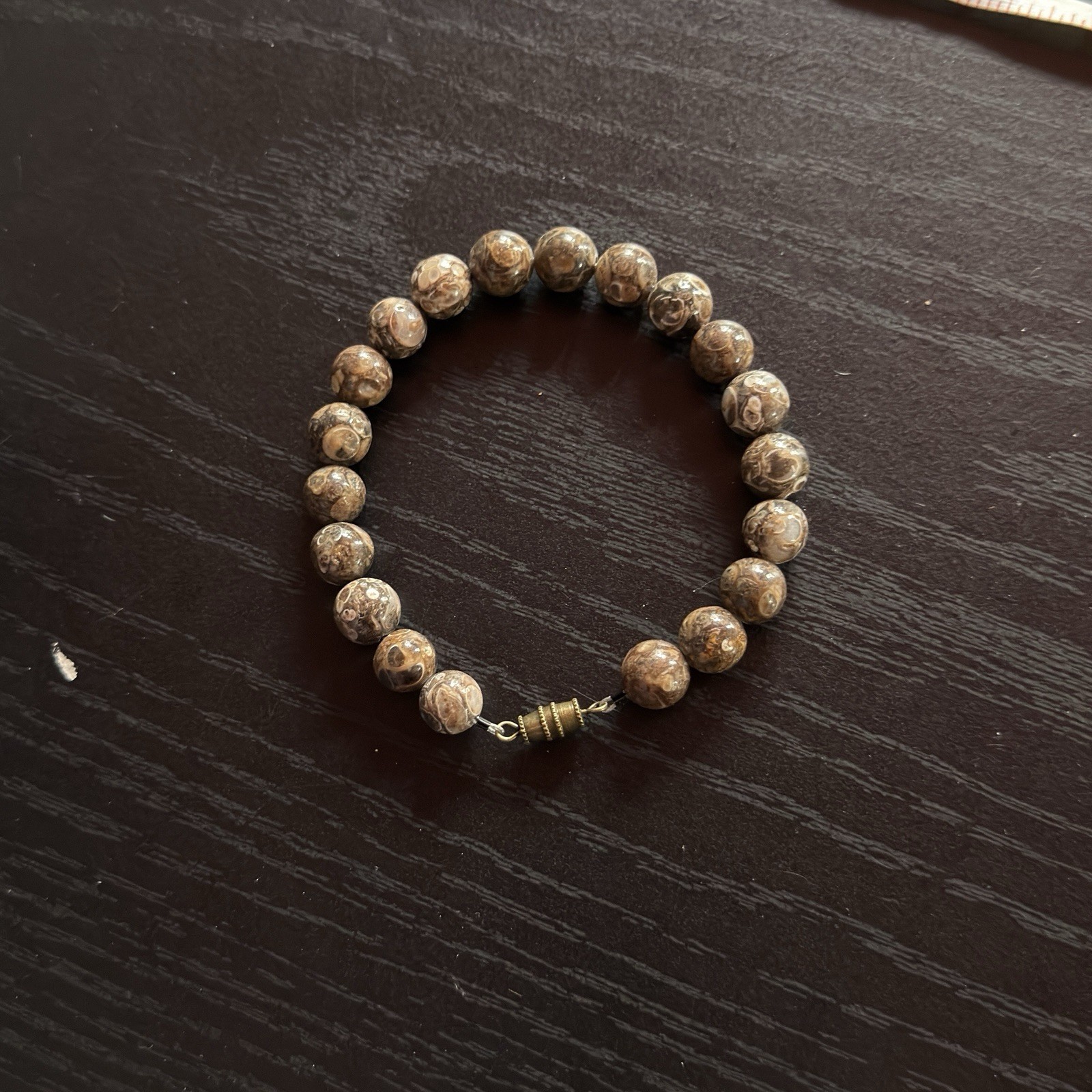 Turritella Natural Gemstone Bead Bracelet | Smooth Round 10mm