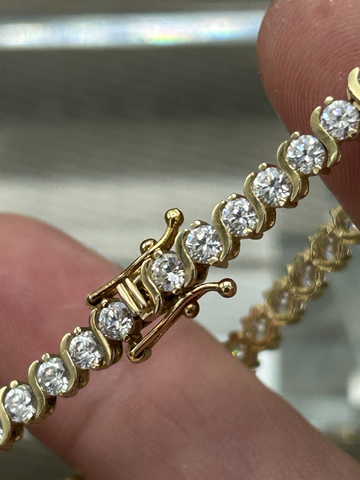 Vintage 14k Yellow Gold 4.60 CT Cubic Zirconia 7” Tennis Bracelet 9 g