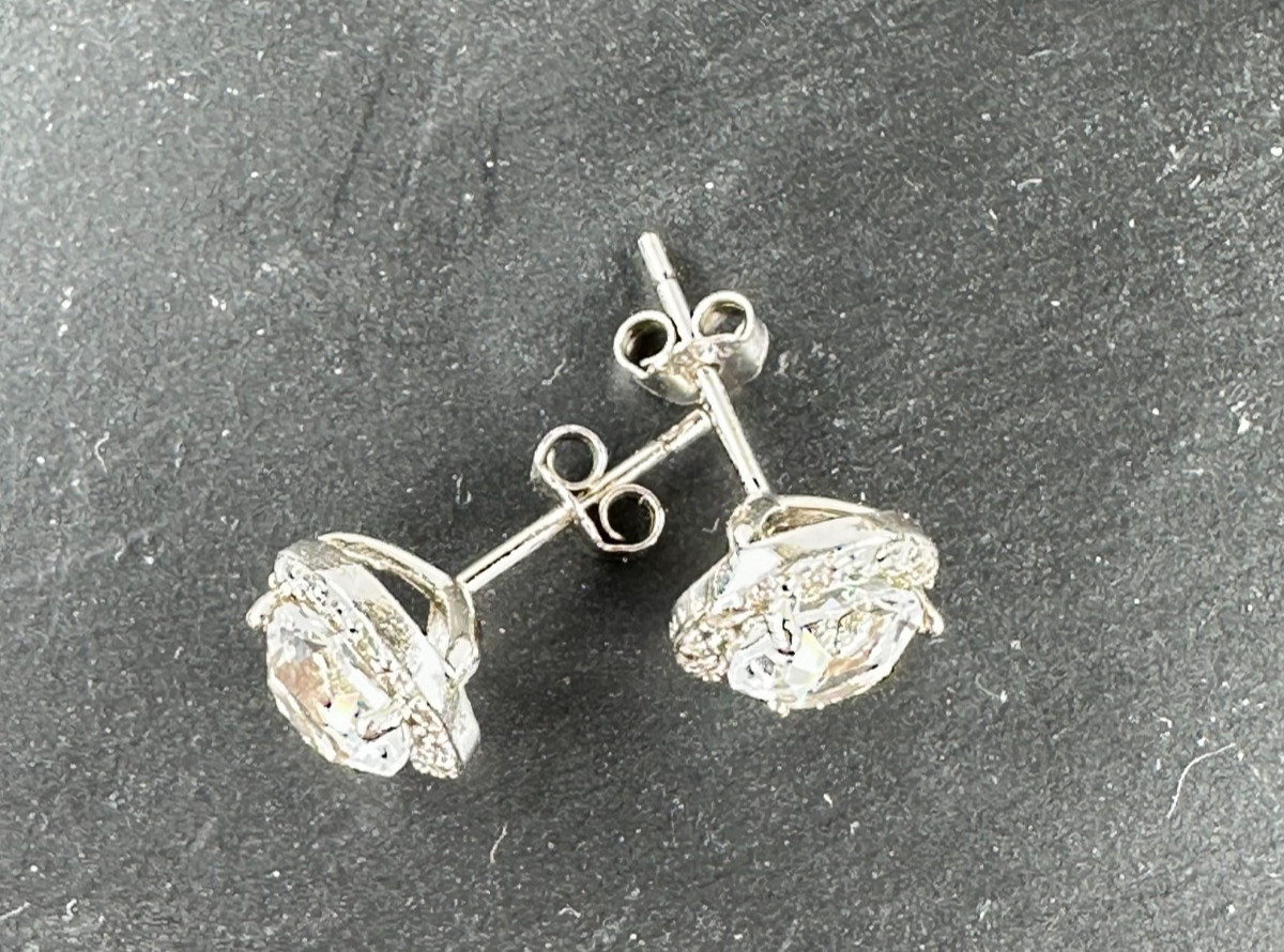 Sterling and Cubic Zirconia ATI 7.8 mm Round Earrings Stud Solitaire and Cluster