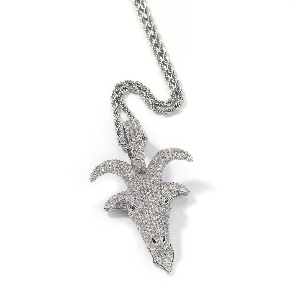 Goat Hip Hop PUNK Jewelry Gold Filled Full Micro Pave CZ Pendant Necklace Rapper