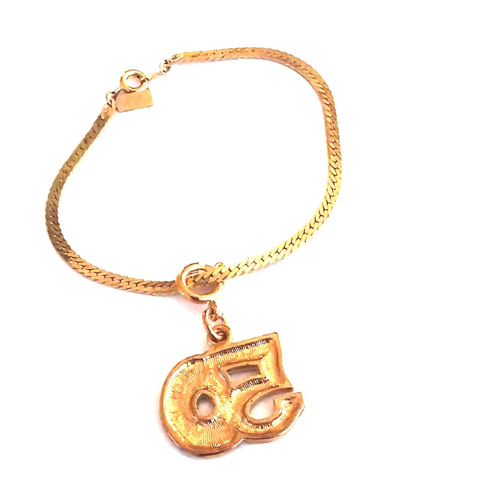 Gold Plated ’50’ Charm And Herringbone Chain Bracelet Great Gift Idea