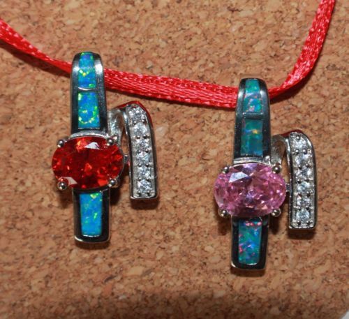 1 fire opal Cz necklace pendant gemstone silver jewelry elegant petite cocktail