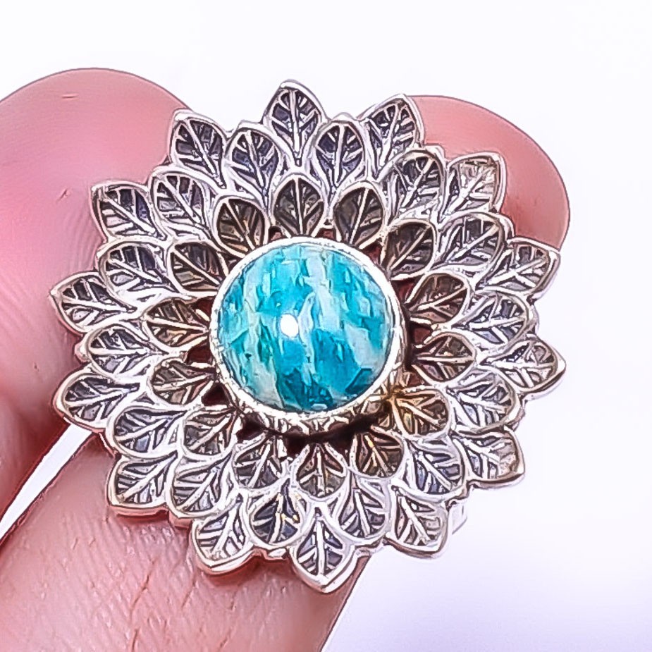 Amazonite – Colorado Mines 925 Sterling Silver Bali Flower Ring s.9 T56 A364