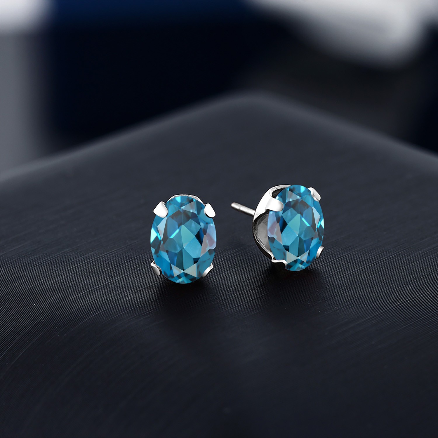 3.00 Ct Oval 8x6mm London Blue Topaz 925 Sterling Silver Stud Earrings