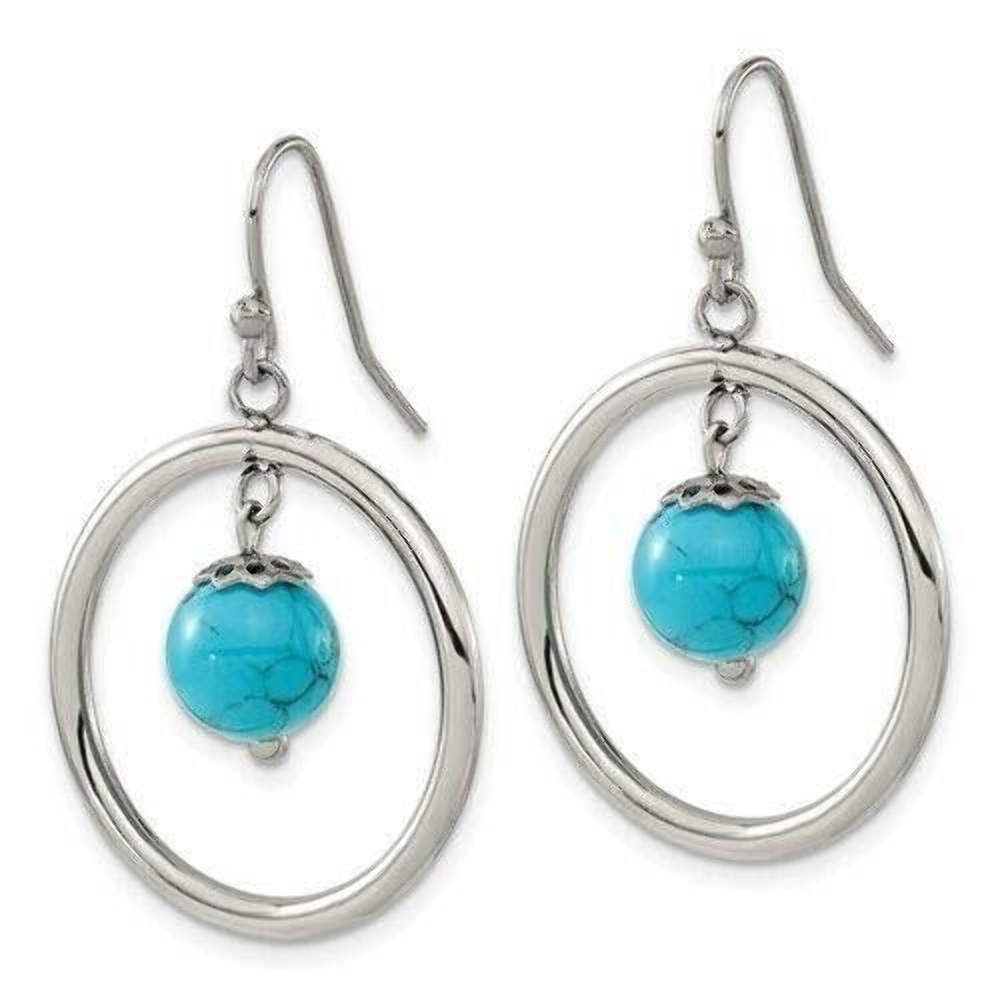 Chisel Stainless Steel Polished with Synthetic Turquoise Dangle Earrings