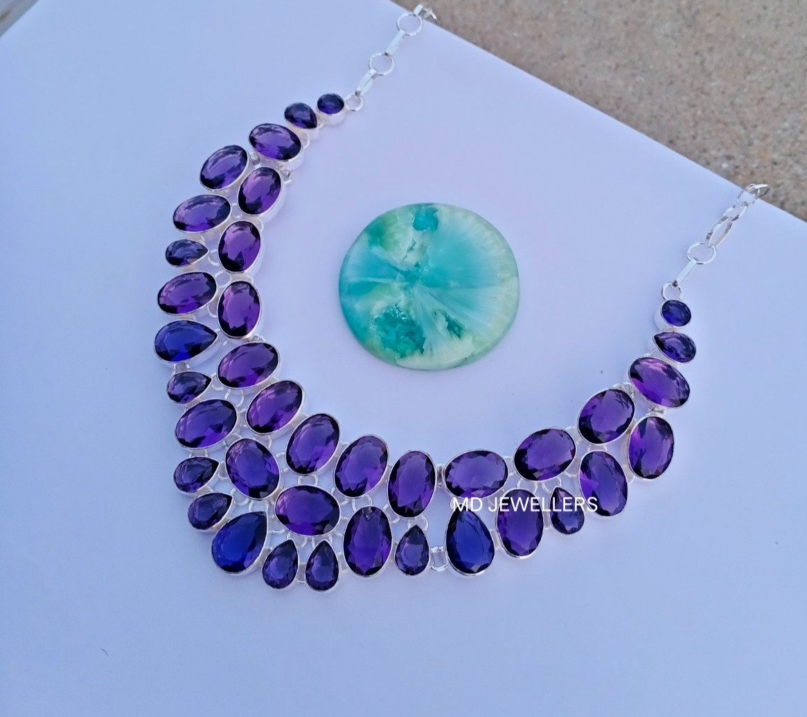 Amethyst Gemstone Necklace 925 Sterling silver Adjustable Necklace Jewelry