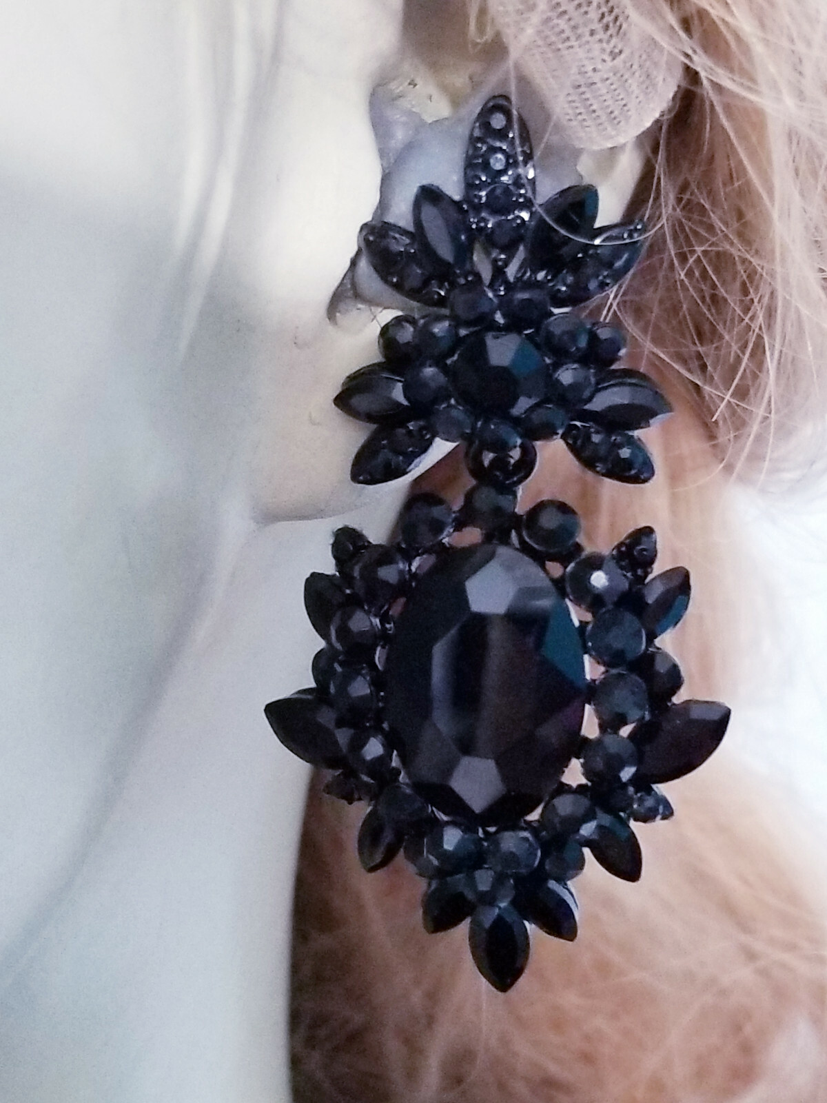 Chandelier Drop Earrings Rhinestone Bridal Jewelry Pageant 2.2 in Black