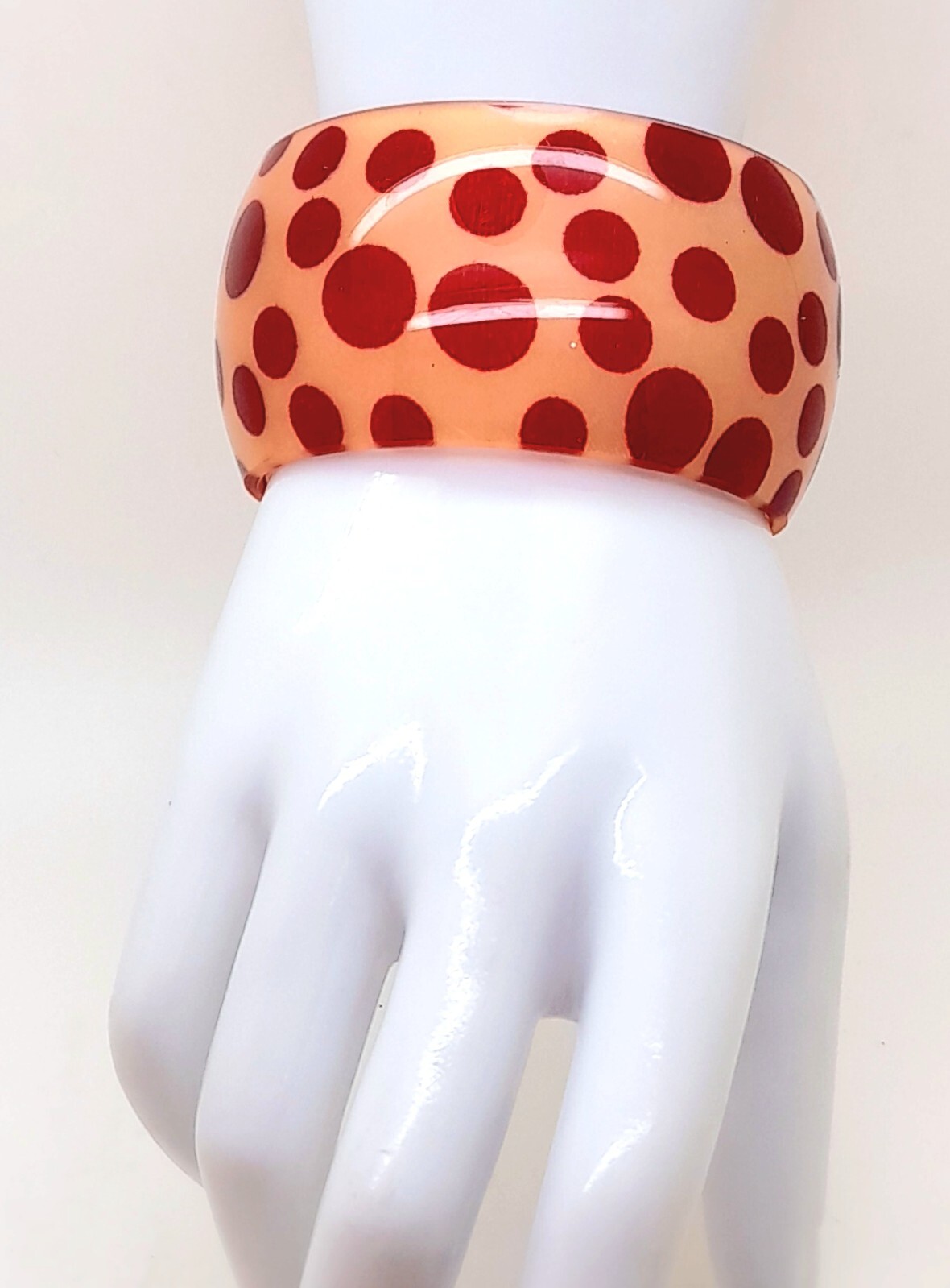 B001 Chunky wide 1.5 inch red polka dot print plastic bangle fashion bracelet