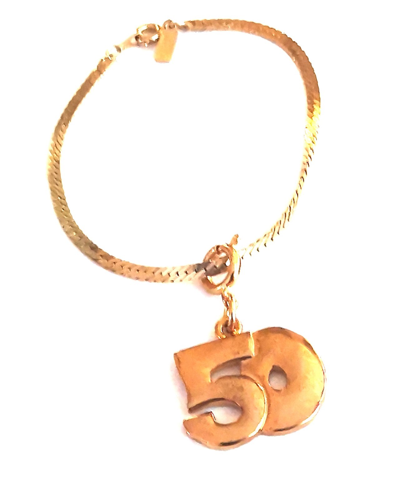 Gold Plated ’50’ Charm And Herringbone Chain Bracelet Great Gift Idea