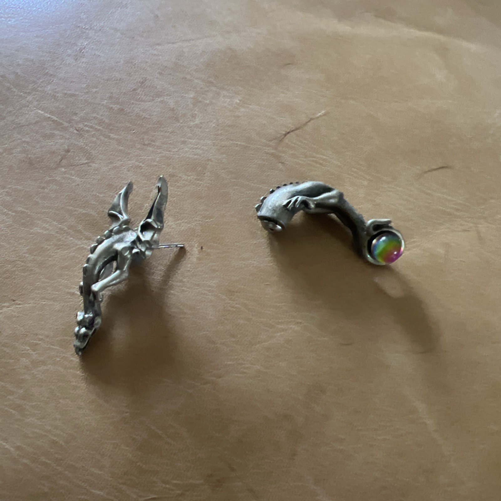 Fable Brand Pewter Gothic Dragon Single Earring Holding A Orb