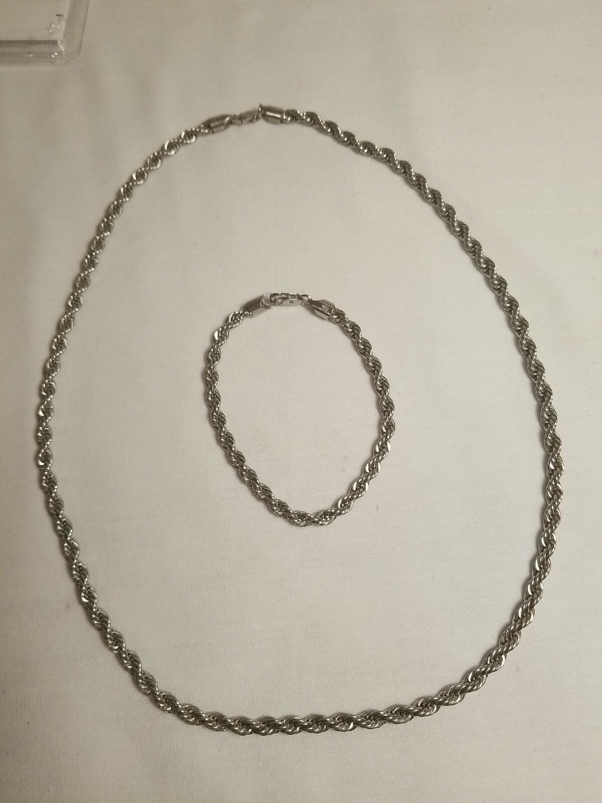 Rope Chain Necklace & Bracelet 23.5″ in Neck & 8.25 Bracelet 14 K GP White